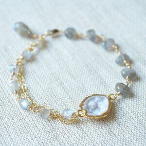 Labradorite Bracelet in Gold with Geode Center - Hand Made in Canada